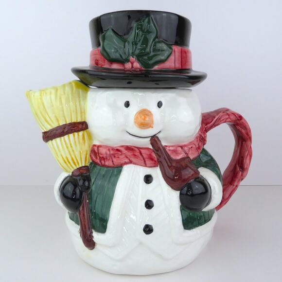 Vintage Rosegarden Dolomite Ceramic Snowman Teapot Pitcher 9" Christmas Decor - Picture 1 of 15